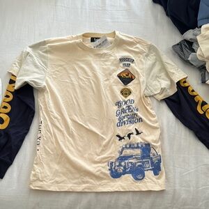 Men's Cream and Navy Long Sleeve Tee